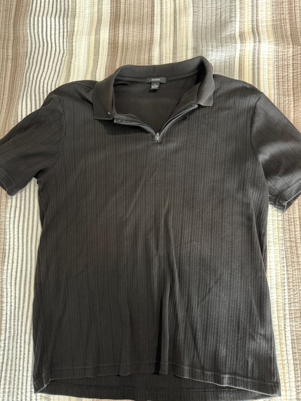 Alfani Men's Black Short-Sleeve Ribbed Zip Polo